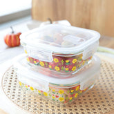 Kuber Industries Borosilicate Printed Container With Lid (Square) | JDA052-MUL | Transparent | Pack Of 2